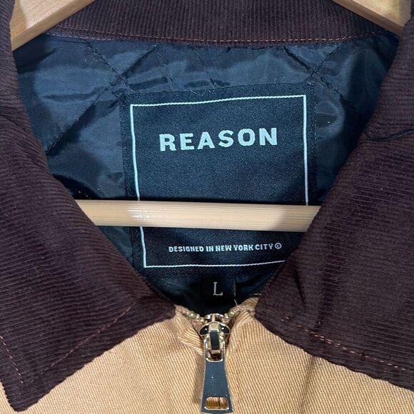 Reason Clothing Tradesman Work Jacket- Block colors- Tan long sleeve- Men Large - Picture 6 of 9